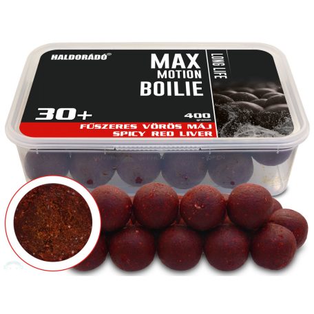 HALDORÁDÓ MAX MOTION Boilie Long Life 30+ mm - Fűszeres Vörös Máj